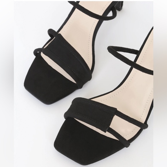Black Suede Square Toe High Heel Sandals - Picture 3 of 4
